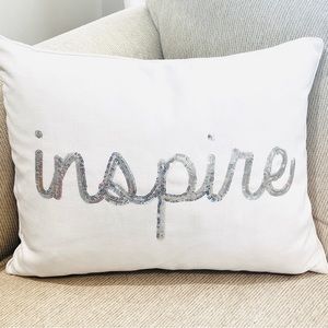 Home Accent Pillow White Silver Beaded “Inspire” with Pillow Insert